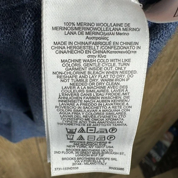 Brooks Brothers Extra Fine Merino Wool V-Neck Sweater Blue Mens Size Large - Picture 5 of 7